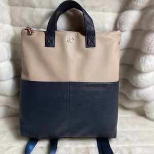 Caboodle Navy blue and beige  computer backpack with rose gold hardwares